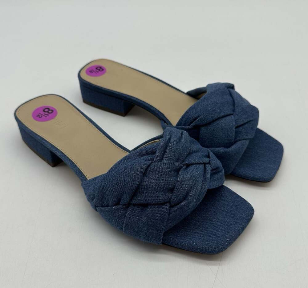J. McLaughlin Hannah Blue Denim Braided Block Heel Sandals Women's Size 8.5 NEW